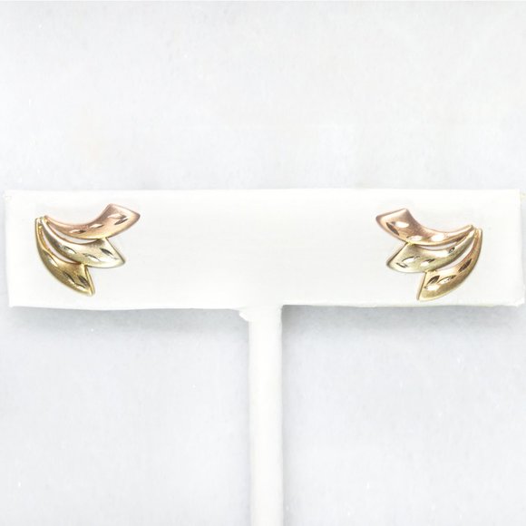 14k Solid Gold Leaf Earrings, Yellow Gold and Rose Gold - Picture 2 of 4